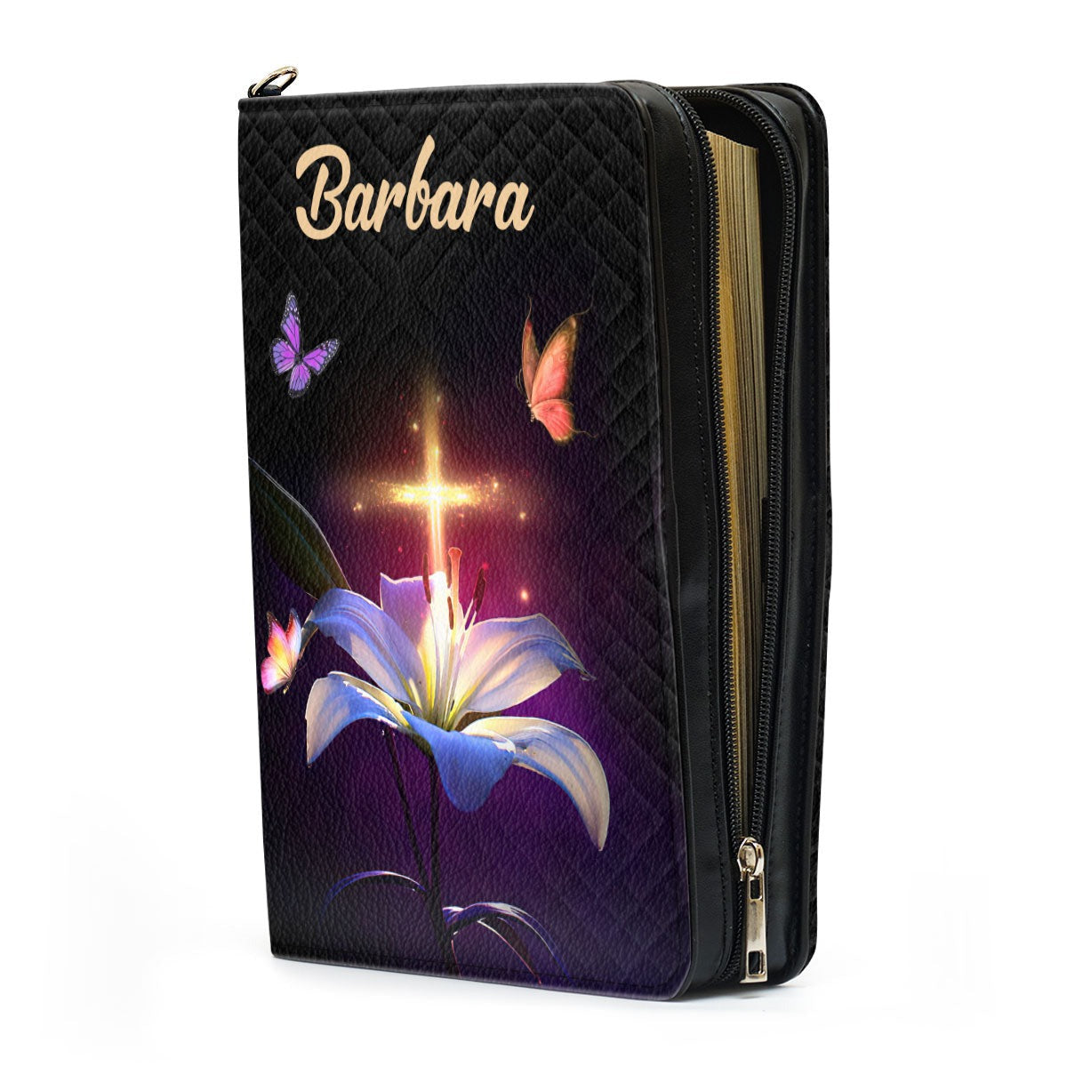 Psalm 46:10 - Be Still And Know That I Am God, Lily And Cross, Personalized Zippered Bible Cover, Christian Gift, Bible Covers Jesus Gifts